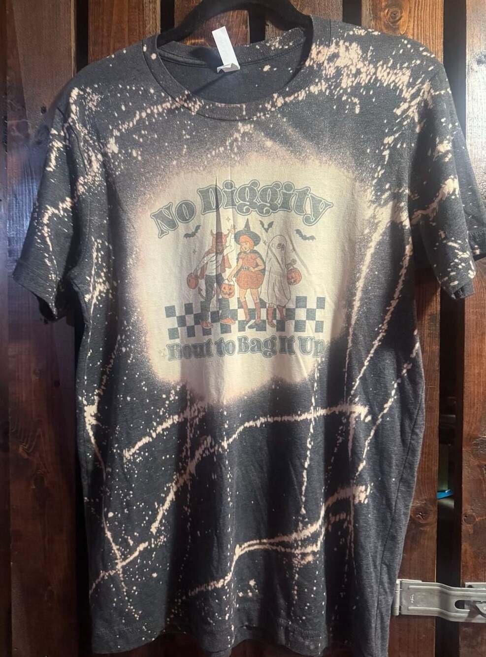 Bella+Canvas No Diggity Bout To Bag It Up Halloween Bleached T-Shirt Medium